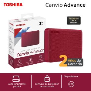 Toshiba Disco Duro Externo 2tb 2.5" Usb 3.0 Canvio Advance Rojo, HDTCA20XR3AA