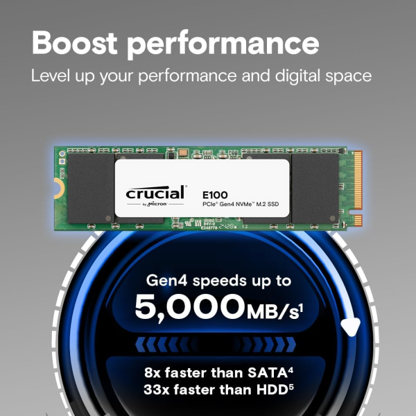 CRUCIAL SSD E100 1TB PCIE GEN4 2280 NVME M.2 - CT1000E100SSD8 - Imagen 4
