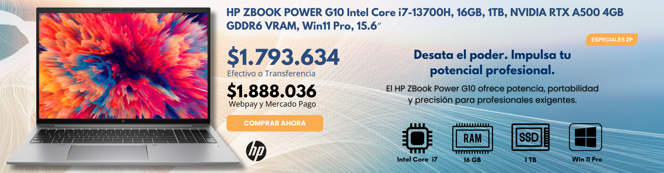 HP ZBOOK POWER G10 Intel Core i7-13700H, 16GB, 1TB, NVIDIA RTX A500 4GB GDDR6 VRAM, Win11 Pro, 15.6″, 87S78LA